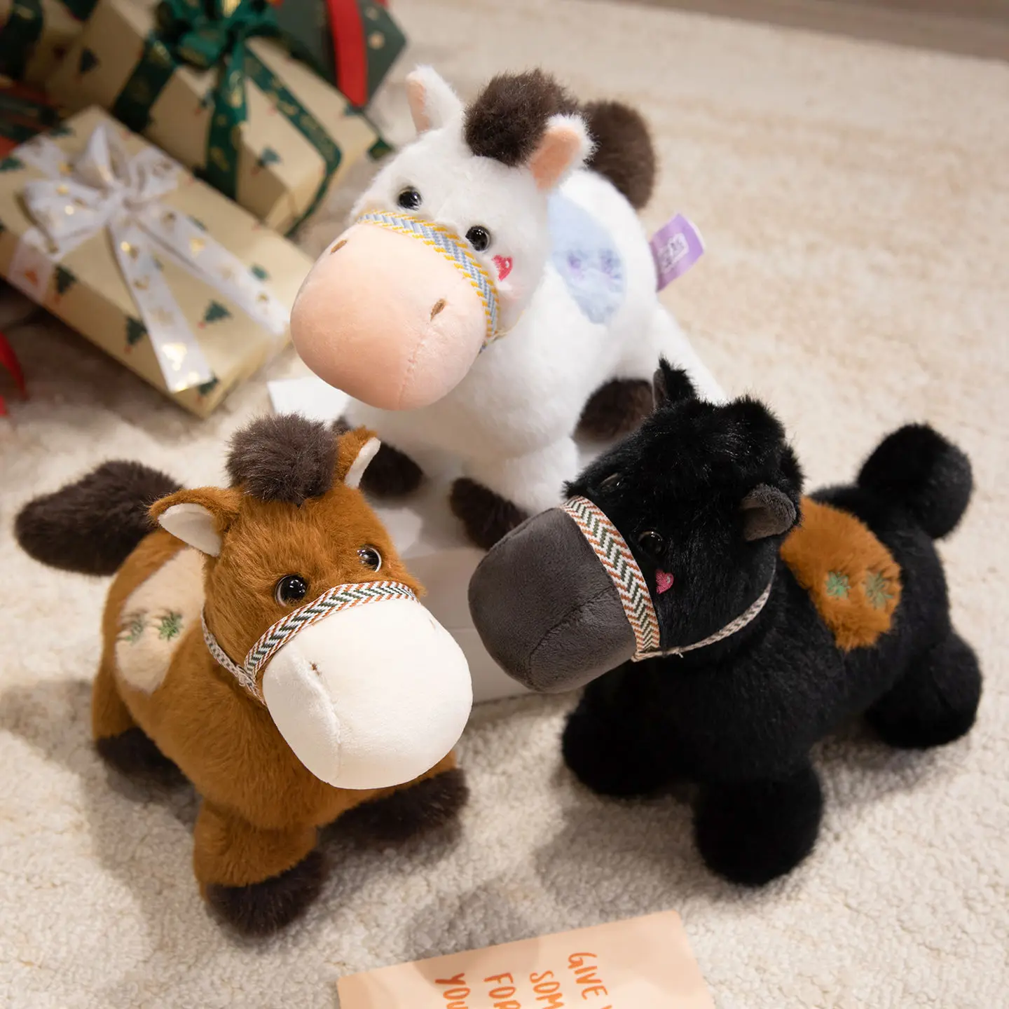 

Pony Plushie 23/35/45cm Kawaii Horse Plush Toy White,Black,Brown Horse Plush Doll Soft Stuffed Animal New Year Mascot Kid Gift