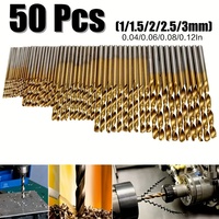 50Pcs Twist Drill Bit Set Titanium Coated High-Speed Steel Drill Bit Wood Metal Hole Core Drilling Tool 1mm 1.5mm 2mm 2.5mm 3mm
