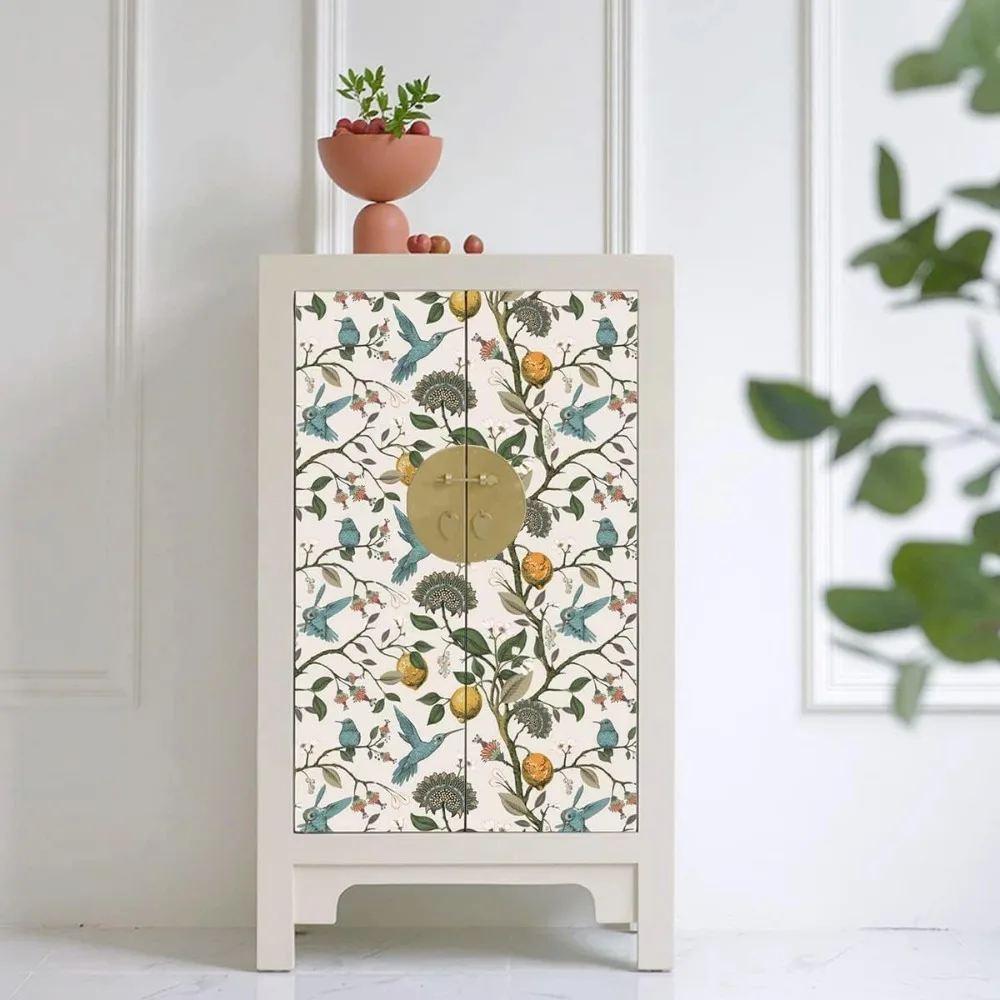 جدارية حائطية مزهرة على شكل طائر أزرق مع ورق حائط على شكل عصا قشر الليمون الطازج لديكور الحائط ذاتي اللصق، بطول 48.4 قدم مربع #4