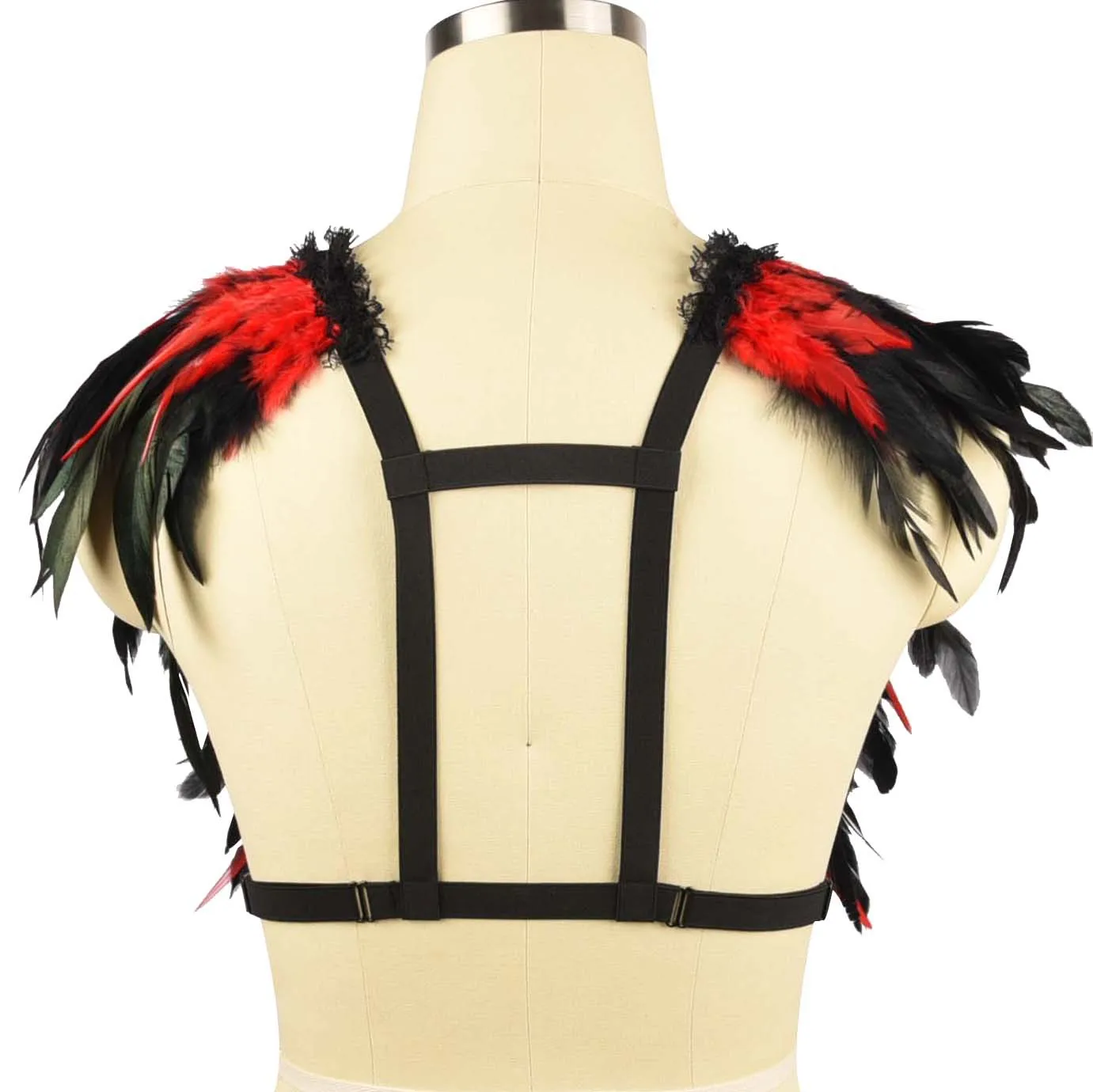 AKYZO Sexy Tank Top for Women, Feathers, Burning Man Gothic Punk Epaulette Rave Body Harness Halloween Party Bralette Burning Ma