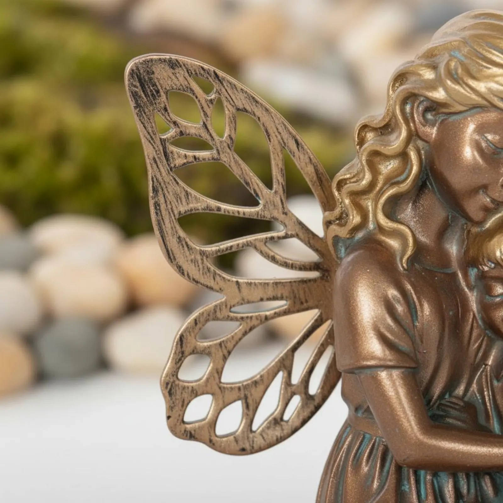 Copper Color Fairy Ornament Lustrous Finish Sitting Fairy Statue Home Decor Gift Idea Hand-Painted Look for Garden, Planter