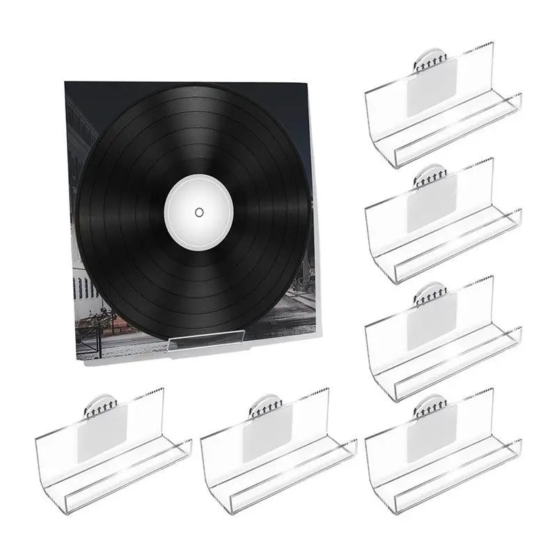Ingenious-6 Pack Vinyl Record Holder Wall Mount No Drill Self Adhesive Acrylic Record Shelf Display Racks For LP Album Covers CD