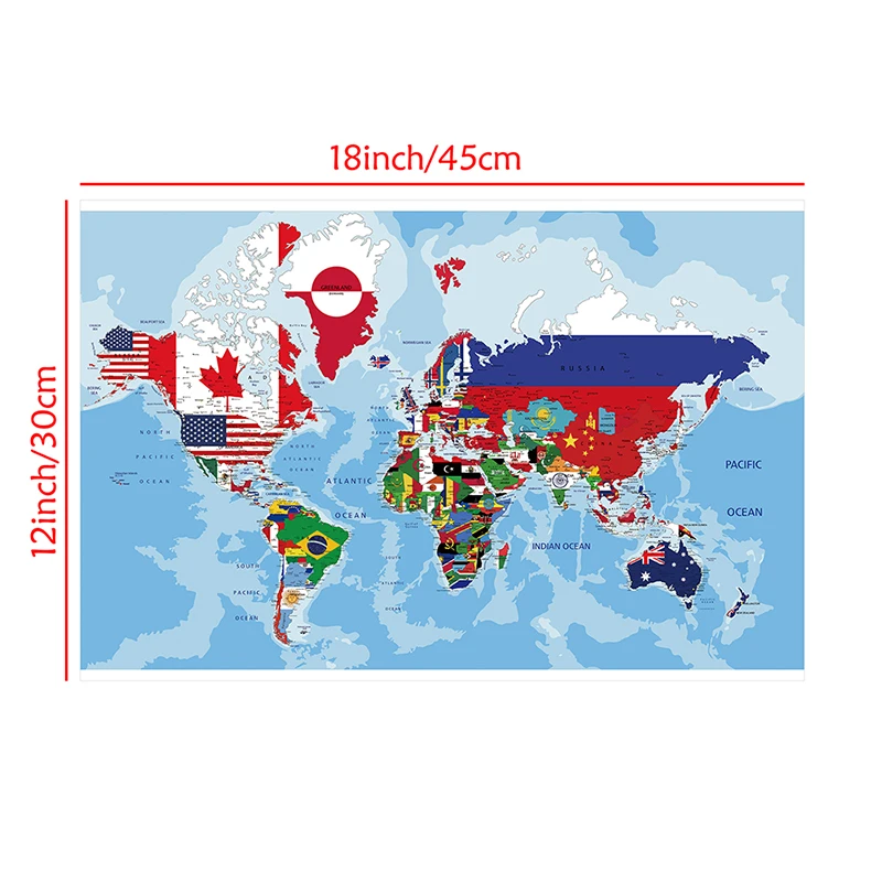 O Mapa do Mundo em Inglês Pintura Da Lona, Wall Art Poster e Impressões, Ensino Suprimentos, Sala, Casa, Decoração de Escritório, 45x30cm