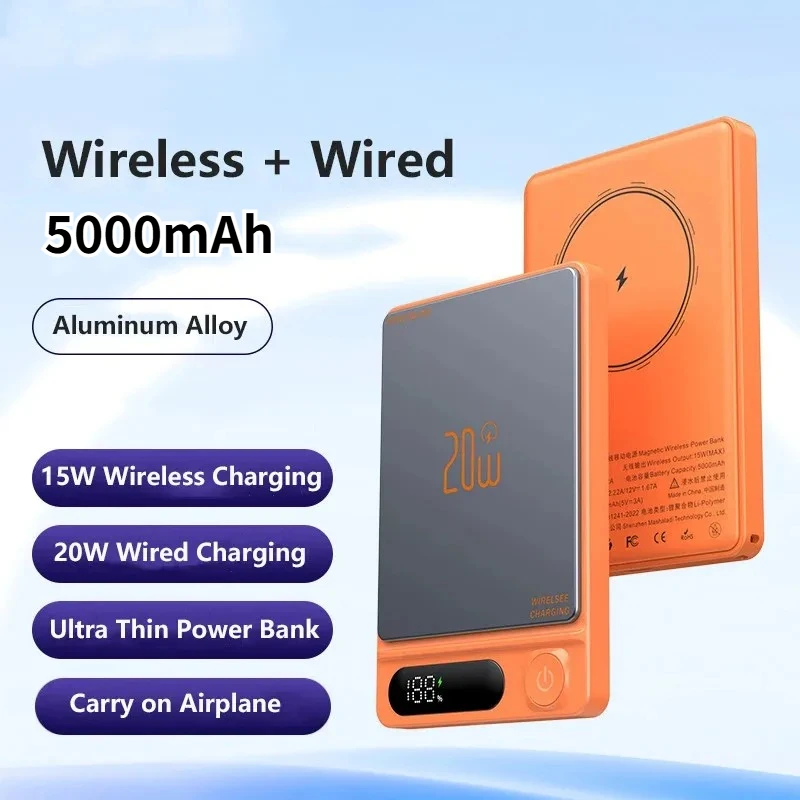 

Магнитный внешний аккумулятор Qi2 5000 мАч для Magsafe, беспроводная быстрая зарядка, портативный внешний аккумулятор для IPhone, Samsung, запасной аккумулятор