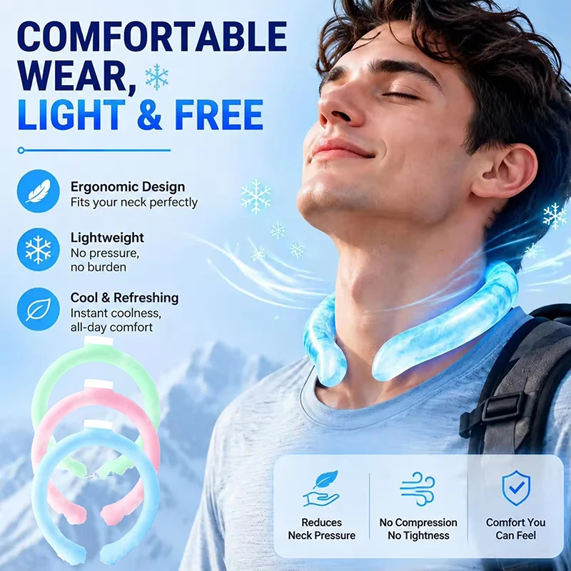 Summer Neck Cooling Ring Portable Reusable Neck Massager Cool Neck Ring Sunstroke Prevention Fitness Fishing Cycling Travel Ice