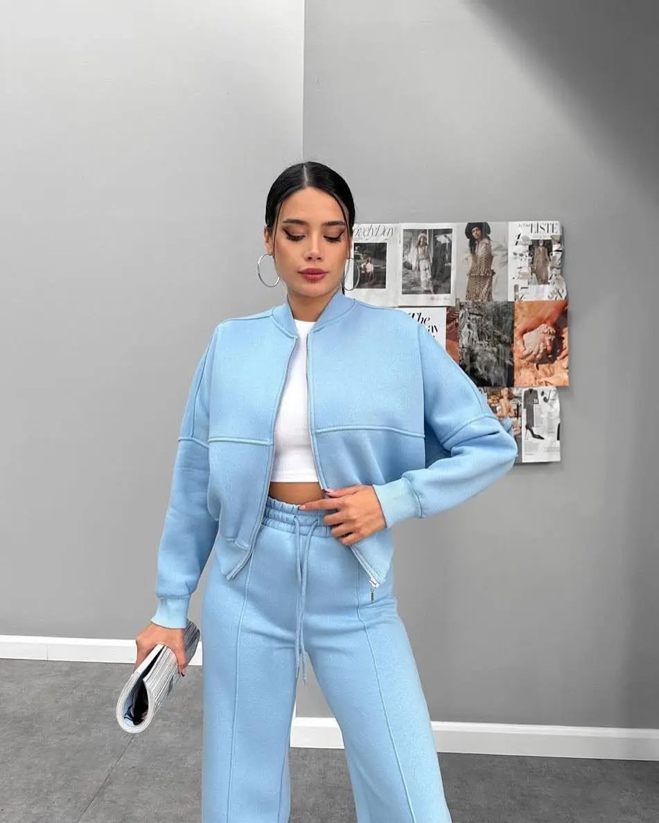 Autumn Winter Sports Jacket Jogger Y2k Sweatshirts Elastic Waist Streetwear Matching Set Two Piece Pants Set Tracksuit