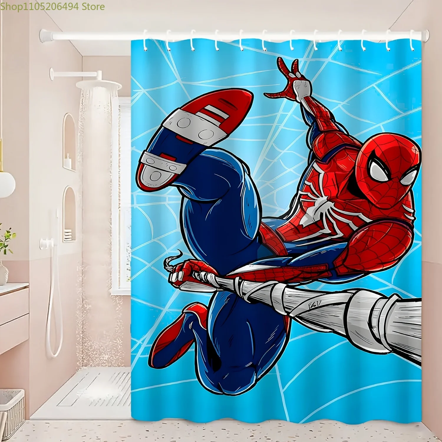 

A Printed Shower Curtain Featuring a Spider- Flying Design, Made of Durable Polyester Fabric, Suitable for Cozy Home Bathrooms