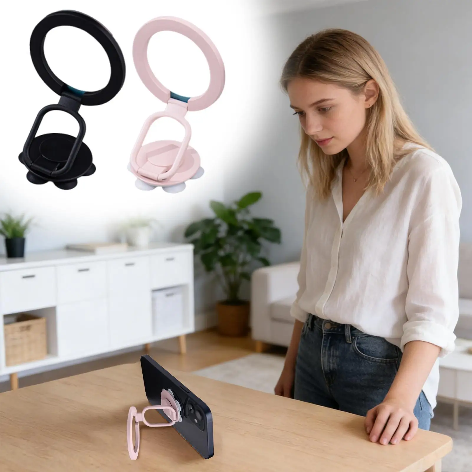 

Magnetic Phone Holder Suction Cup Adjustable Alloy Desk Phone Mount Cellphone Stand Double Sided Metal Magnetic Phone Bracket