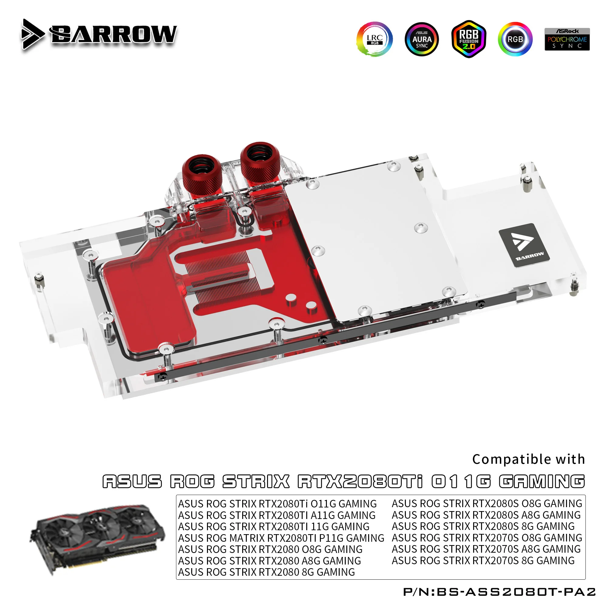 BARROW GPU Water Block Use for ASUS ROG STRIX RTX2080TI O11G A11G/ RTX2080 2070 Super O8G A8G GAMING/ 5V 3PIN  BS-ASS2080T-PA2