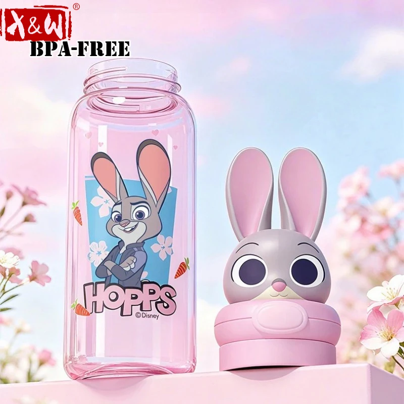 X&W 550ML Disney Trinkflasche aus PP-Material mit Cartoon-Deckel, verstecktem Griff, Sport-Trinkflasche, Wasserflasche
