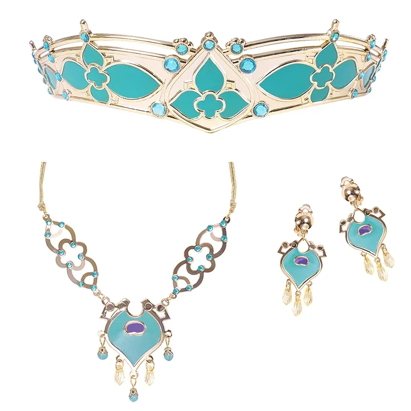 Accesorios de vestido de princesa Jasmine para niñas, juego de joyas, conjunto de juguetes, collar de diadema de jazmín, favores de fiesta de