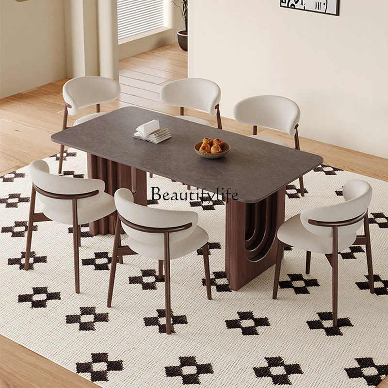 

Wabi Sansan Solid Wood Long Dining Table French Retro Rectangle Household Dining Table