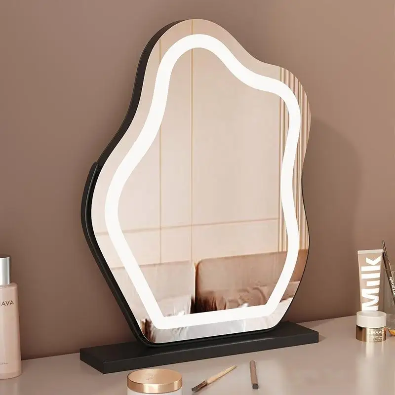 真のHD LEDクラウド化粧鏡、ライト付き卓上バニティミラー、スマート寝室用、ミニマリストで不規則な形