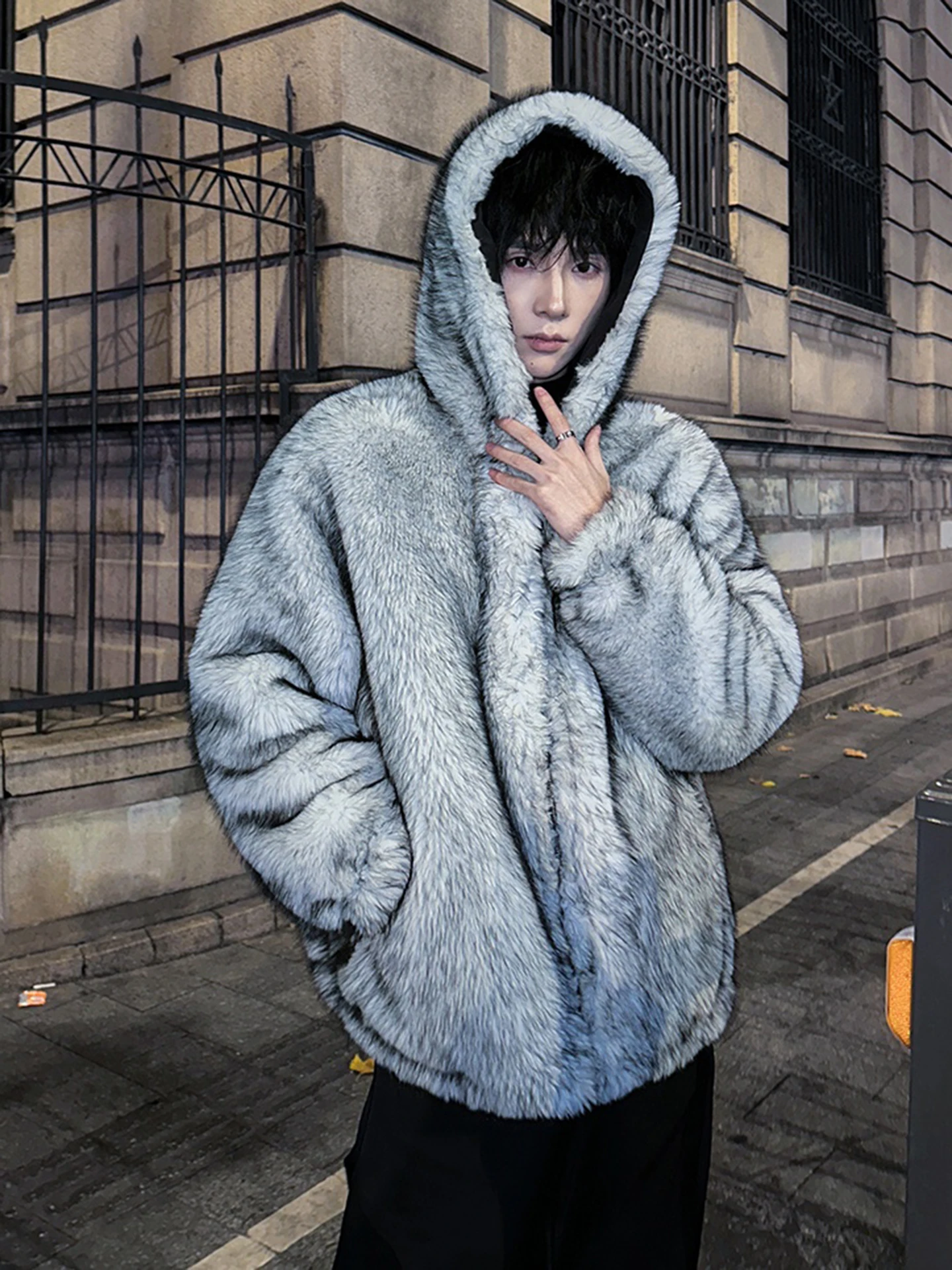 

Мужское двустороннее носимое джгут из искусственного меха, хлопковое пальто с волчьим тоном, дизайн горного орла, зимнее теплое пальто с капюшоном