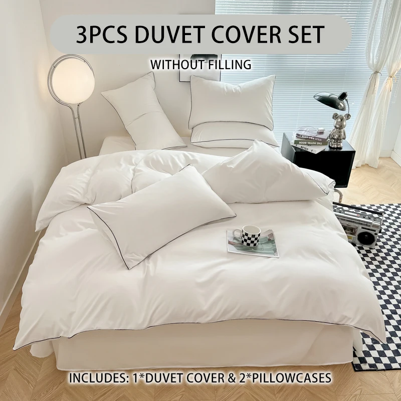 

3pcs Bedding Sets White Soft Breathable Duvet Cover Pillowcases 4-Season Universal Machine Washable for Home