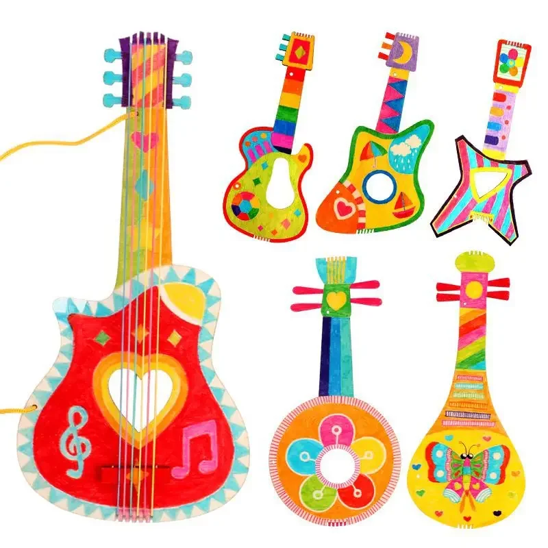 Blank Wooden Guitar Kindergarten Children's Handmade DIY Painting Graffiti Coloring Musical Instrument Creative Crafts Fun Toys