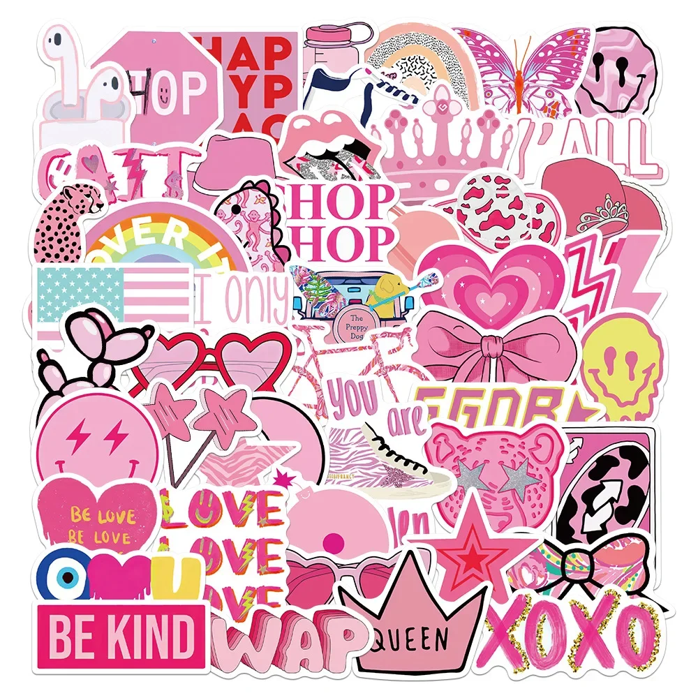 Imagem -04 - Vsco-bonito Rosa Impermeável Graffiti Adesivo Estética Decorativo Bagagem Laptop Copo Telefone Scrapbook Crianças Adesivos 10 Pcs 30 Pcs 50 Pcs