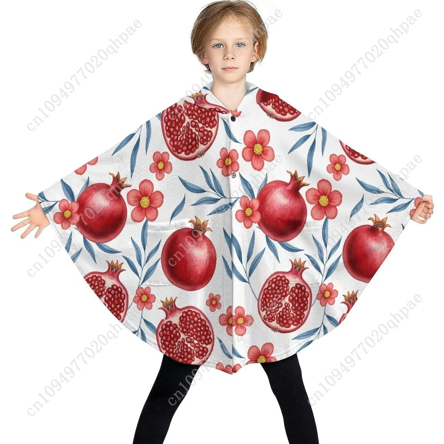 Pull couverture en flanelle confortable, sweat à capuche surdimensionné à motif Floral de grenade avec poches pour enfants et adolescents