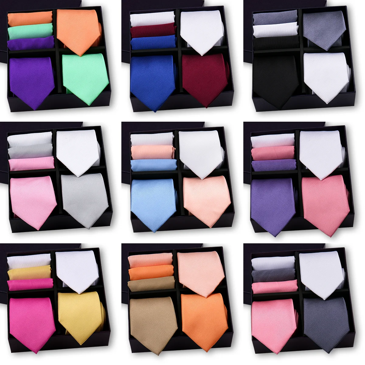 

Elegant Fashion Solid Color Necktie Men's Luxury Tie And Handchief Tri Color Set Business Wedding Party Gifts Suit Accessories