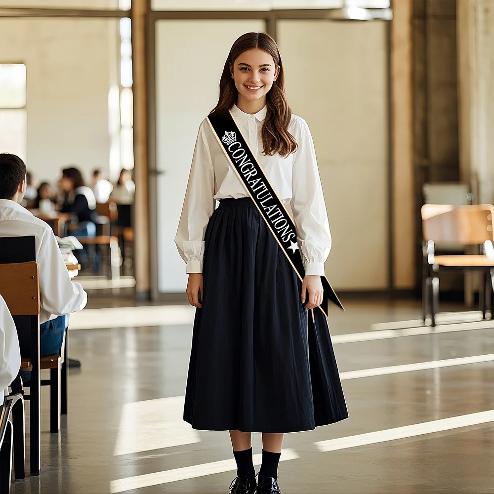 CONGRATULATIONS Satin Sash with Golden Borders and Dovetail Details for Graduations, Promotions, Retirements, Award Ceremonies