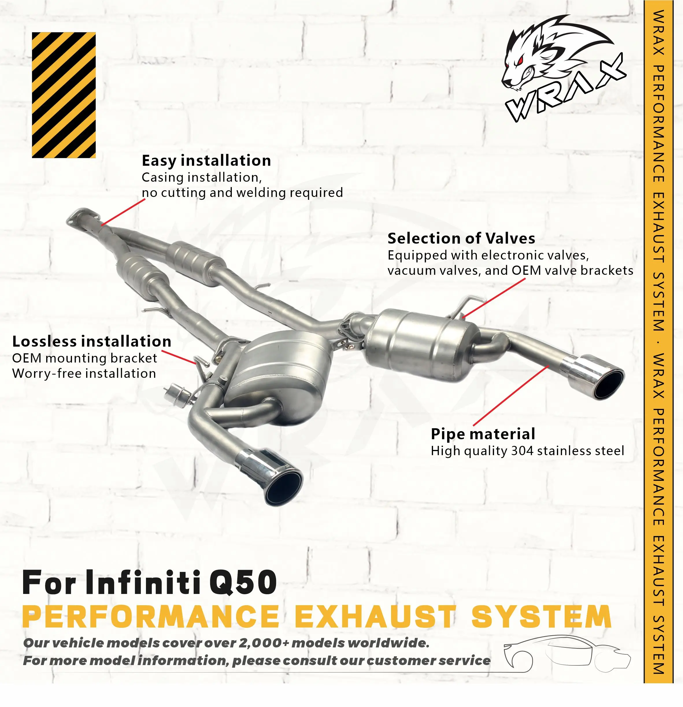 

WRAX Sport Exhaust Catback System for Infiniti Q50 2014+ Performance Stainless Steel 304 Vacuum Valve