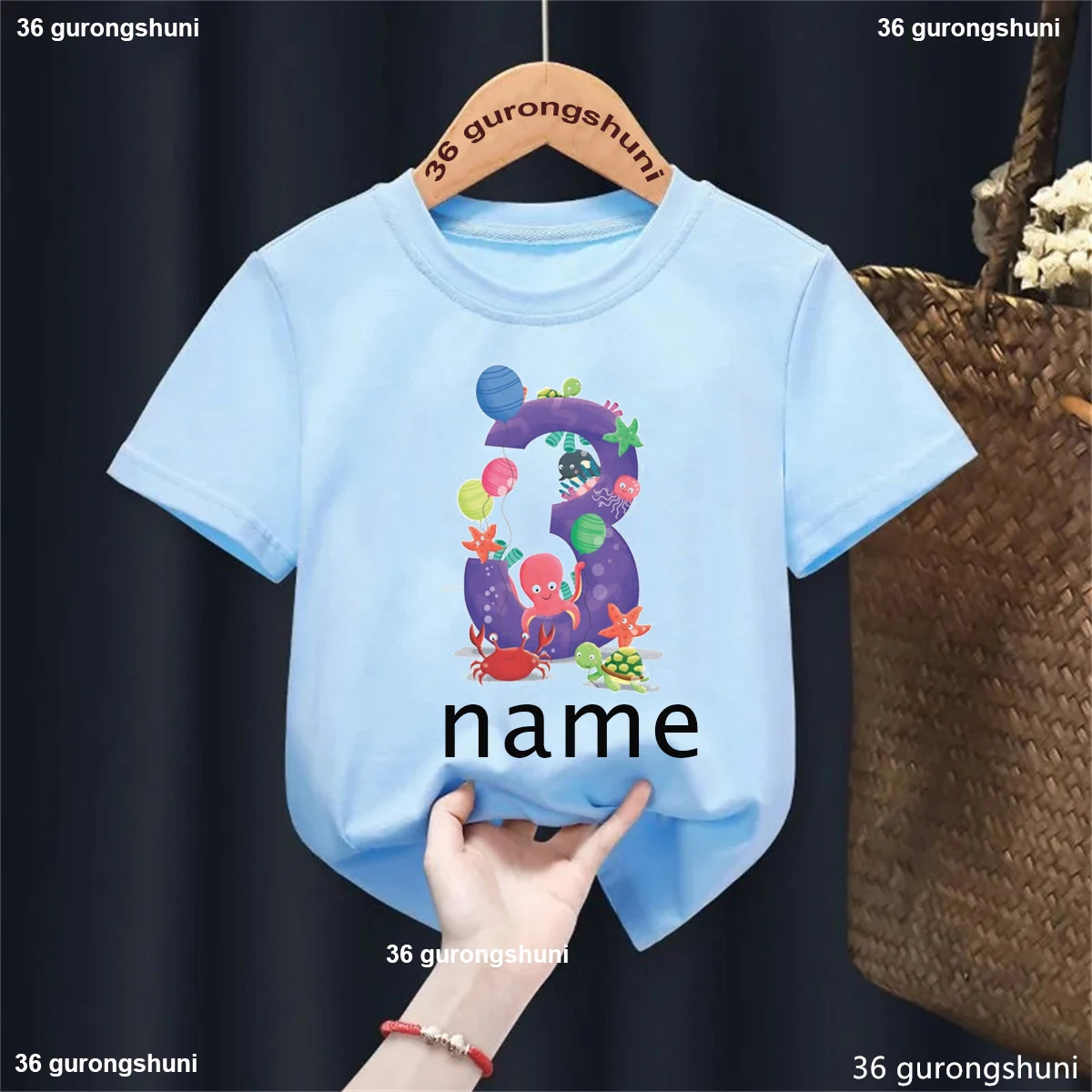 Sea Turtle Octopus Kids Clothes Custom Name Marine Organism 3th Printed T Shirt Girls/Boys Funny Solid Tshirt Harajuku Shirt