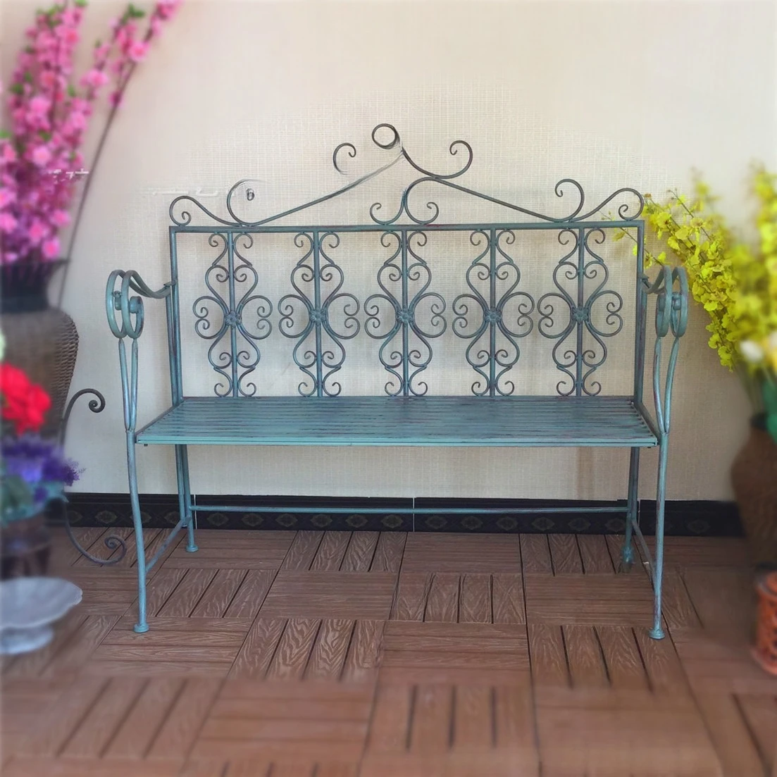 Vintage American Chair Wrought Iron Metal Double Chair Pastoral Courtyard Outdoor Rest Bench Balcony Backrest Chair Frame