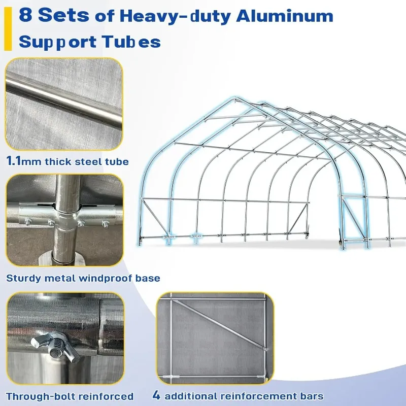Outdoor Vehicle Storage Custom 20x30 FT Reinforced Carport Galvanized Steel Frame With Through Bolt Reinforcement