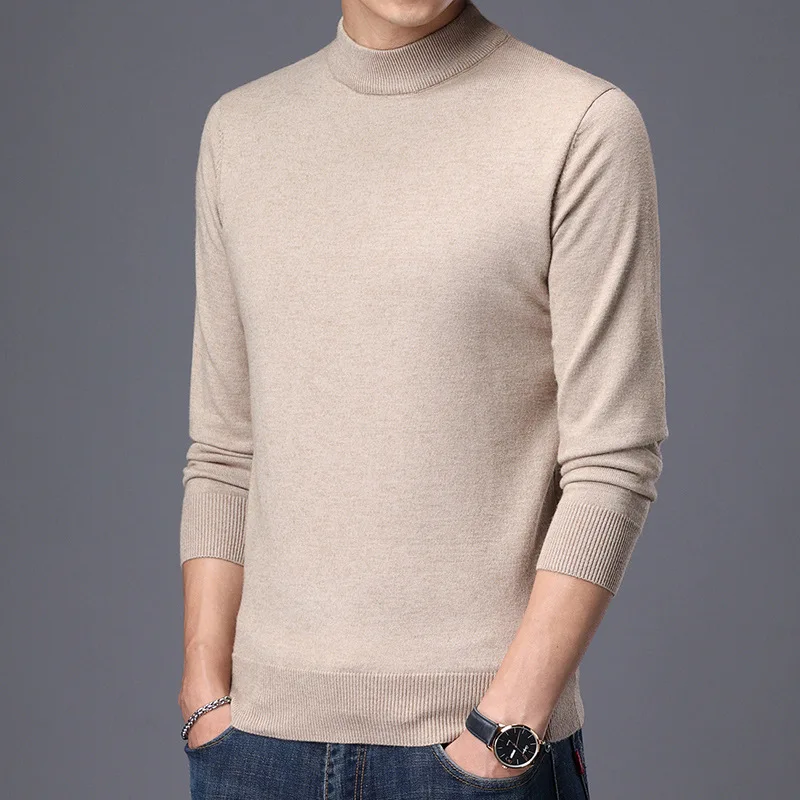 

MRMT 2024 Brand New Men's Turtleneck Sweater Solid Color Sweater Thick Warm Base Shirt Pullover All match Knit Sweater