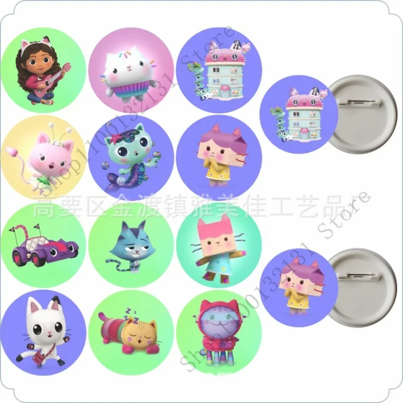 Gabby Dollhouse Movie Anime Silicone Bracelets Tinplate Brooch Badges Keyrings Cartoon Cute Bangles Brooches Keychains Kids Gift