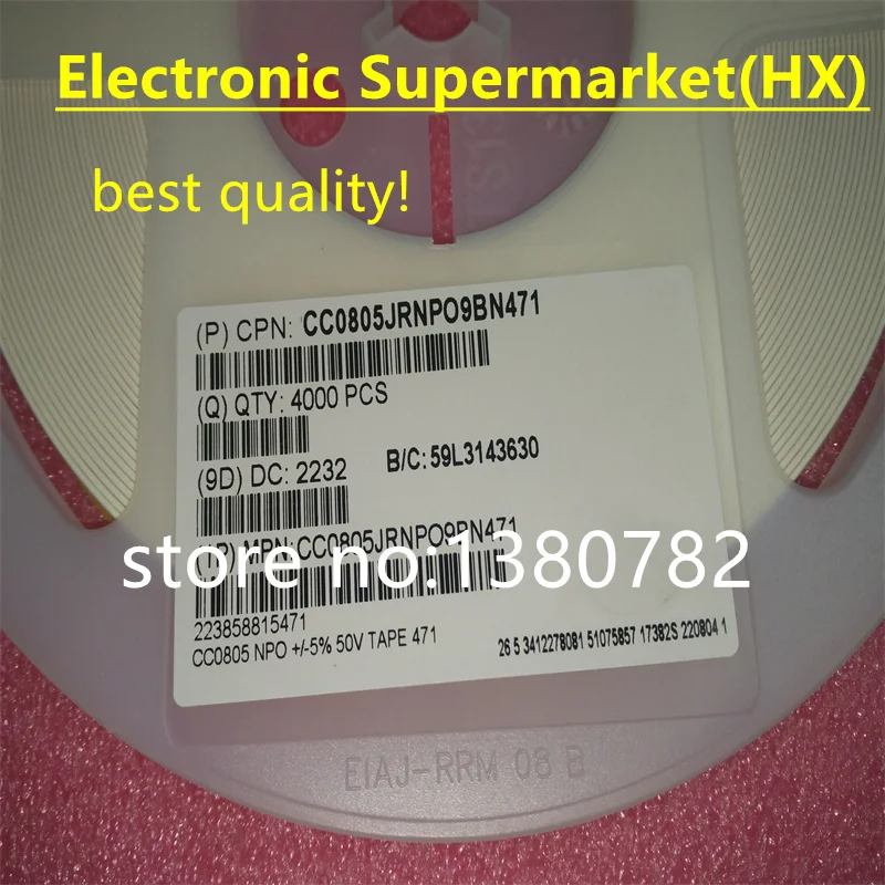 

Free Shipping 4000pcs/lots 0805 chip capacitance 470PF (471) ± 5% 50V NP0 CC0805JRNPO9BN471 In stock!