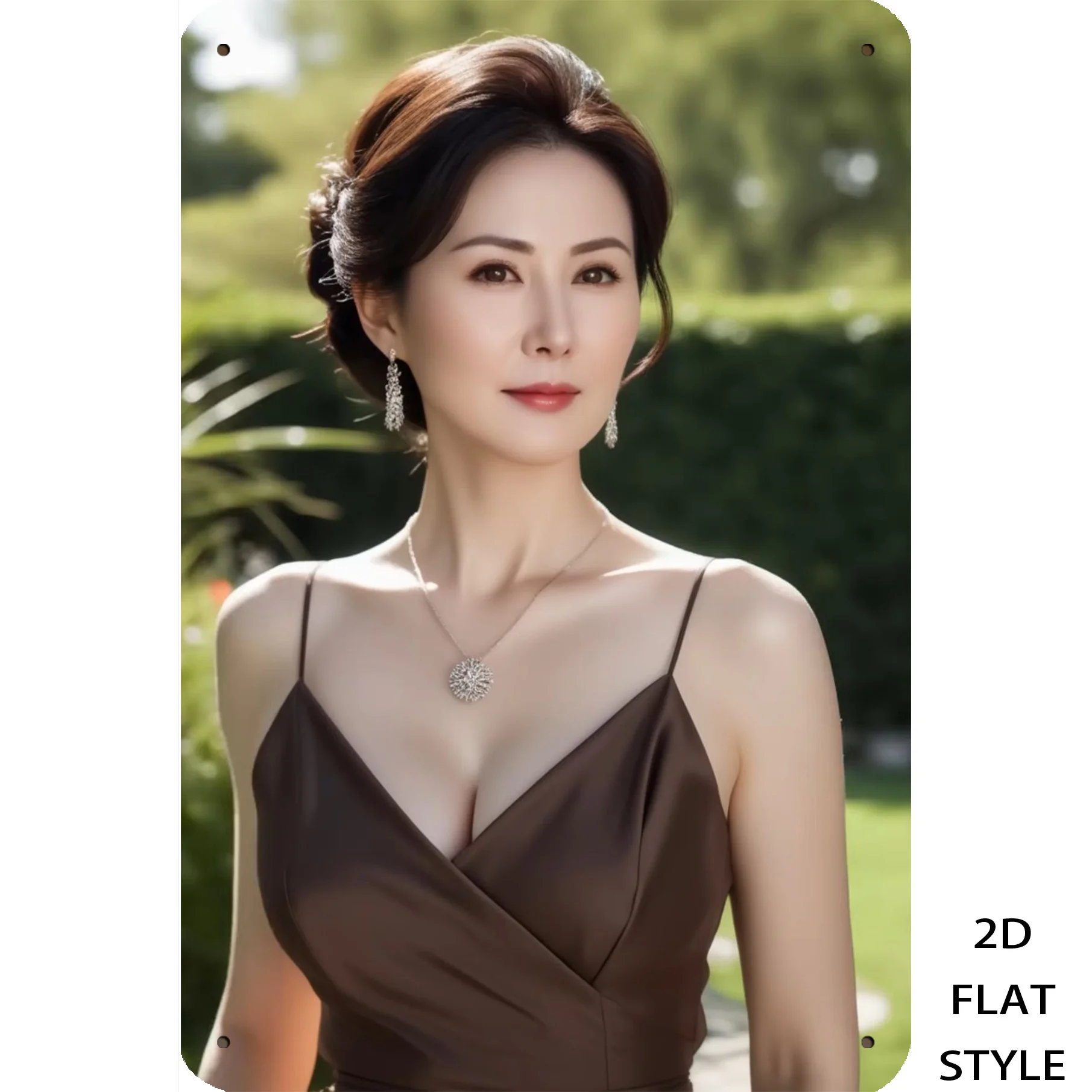 2027Retro Brown Vintage Wall Decor Metal 2D Art, Elegant Lady Dress with Necklace Metal Wall Art, Pre-Drilled Holes