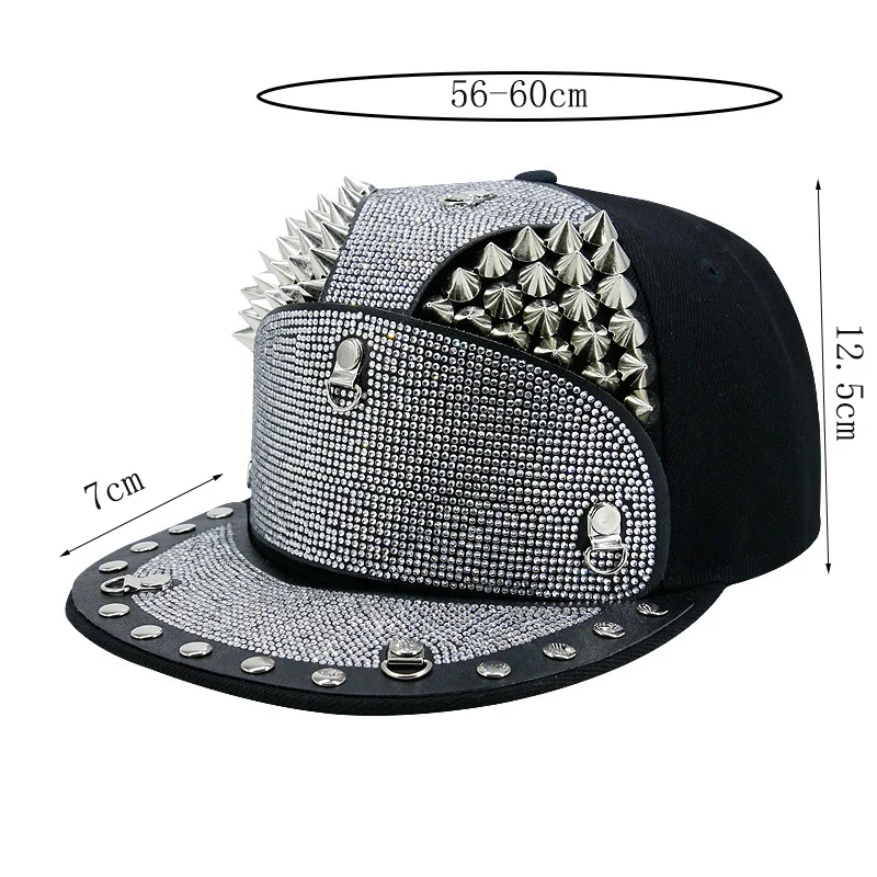 Men Women Cool Metal Rivet Armor Diamond Inlay SunShade Baseball Cap Sport Sunscreen Hip Hop Punk Street Dance Flat Hat A63