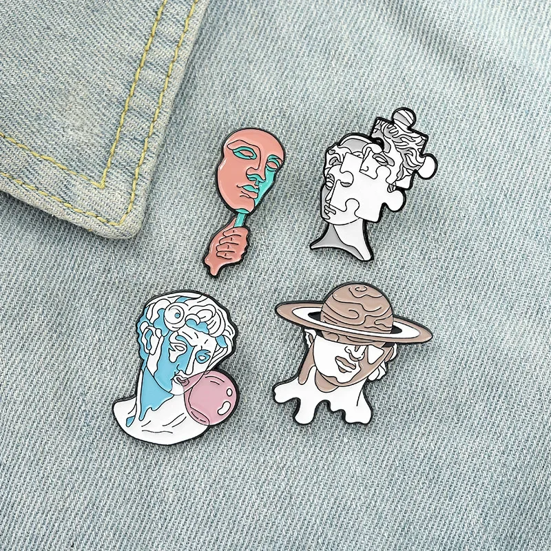 Interesting Art Sculpture Enamel Pins Split Face Hidden Face Brooches Backpack Lapel Badges Jewelry Gifts For Friends wholesale