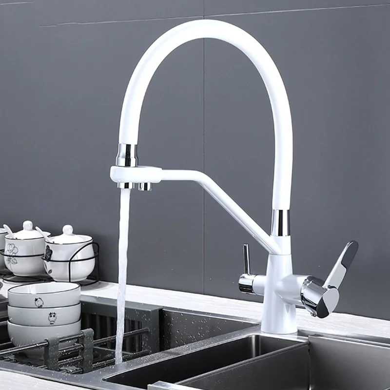 White Pure Water Kitchen Faucet,Hot Cold Mixer Crane, Kitchen Sink Faucets, Silicone Tube,Filter Kitchen Faucet