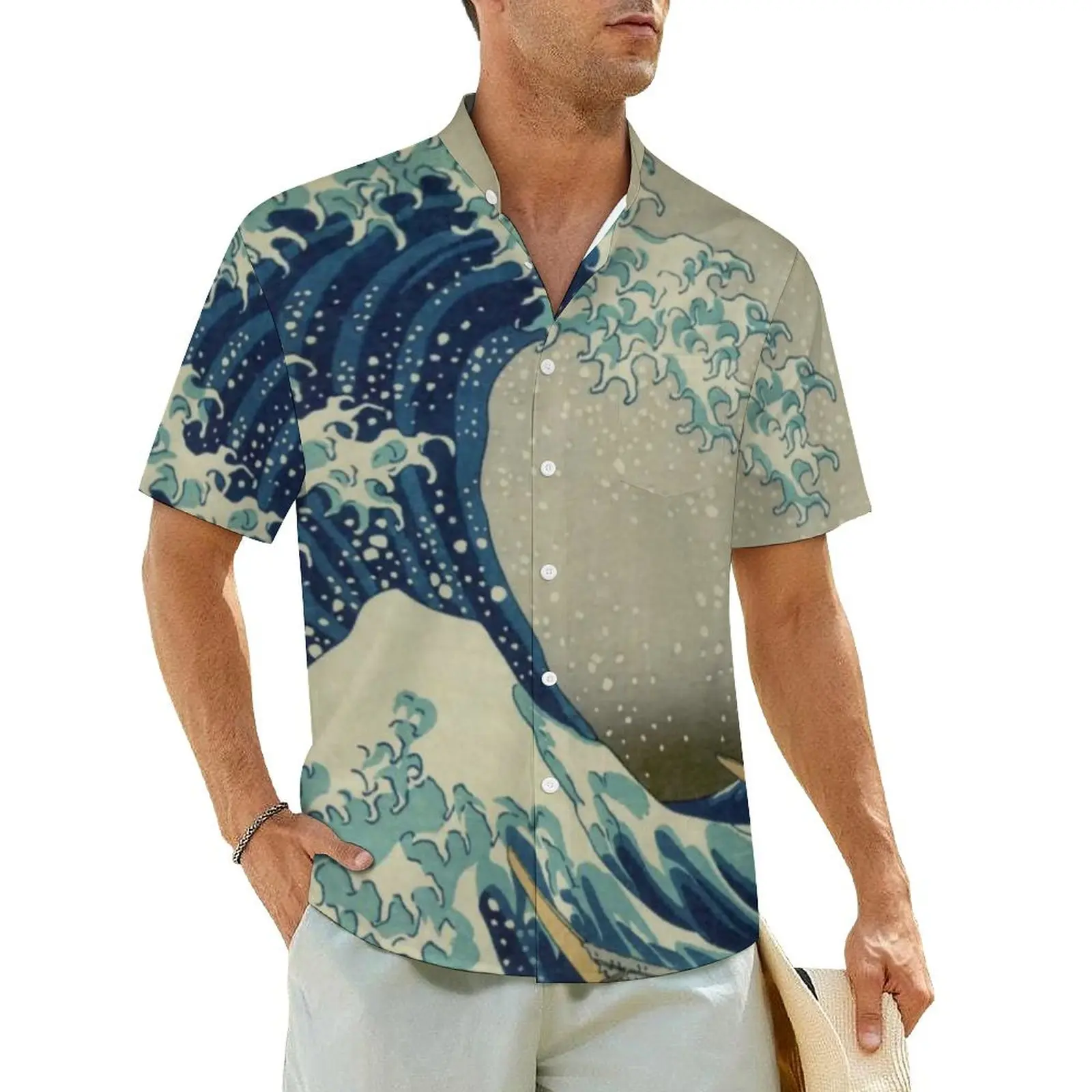 Mountains Hawaii Shirt Male Vacation The Great Wave Off Kanagawa Casual Shirts Short Sleeve Streetwear Vintage Plus Size Blouses