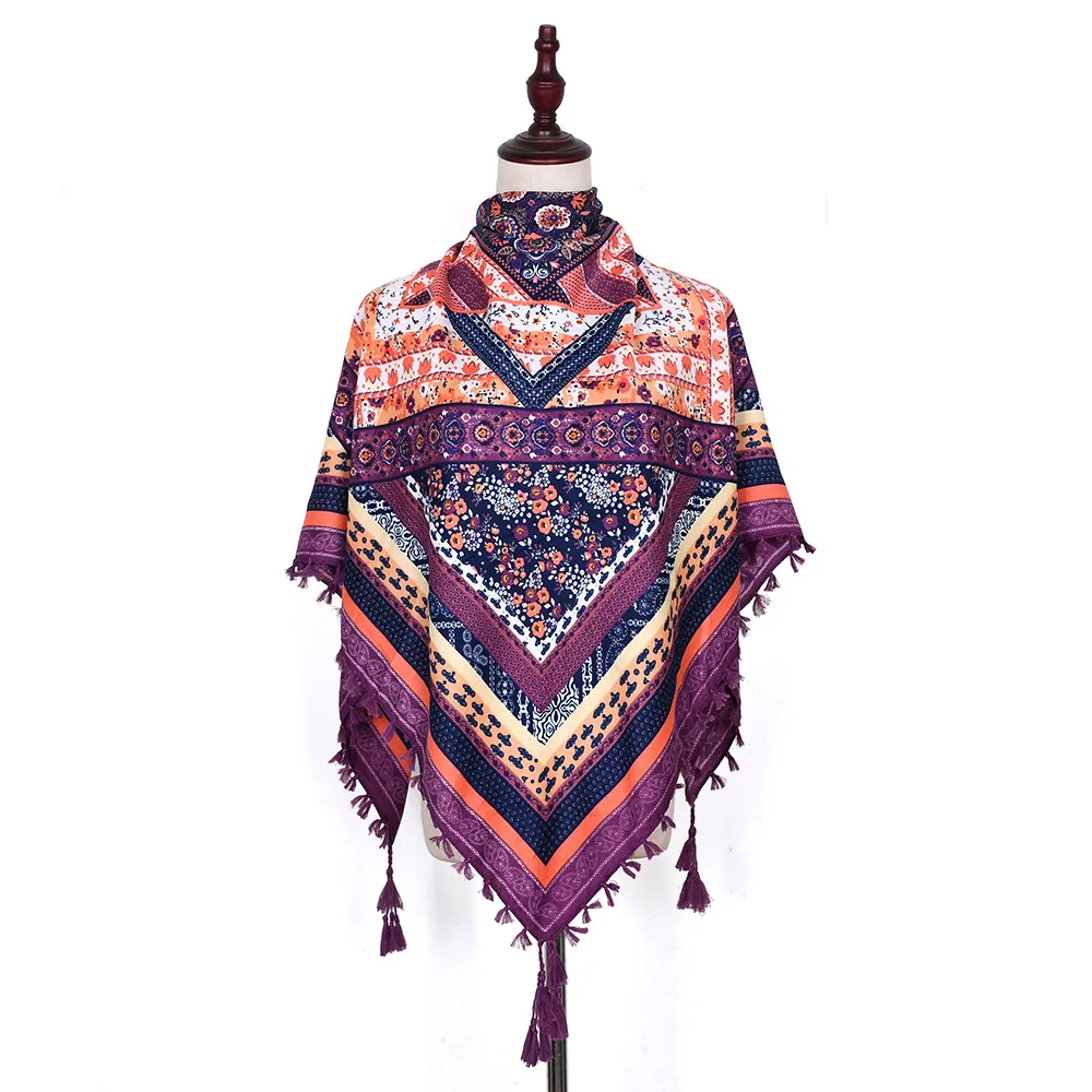 Foulard Femme Bufanda Mujer Bohemian Cotton Scarf Ladies Big Square Print Shawl Russian Ethnic Women Wraps Winter Tassel Scarves