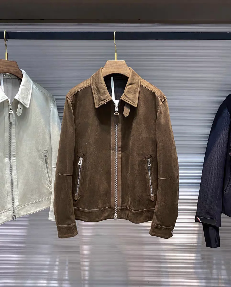 معطف Jaet من نسيج الجلد السويدي المنسوج للرجال للخريف ملابس خارجية غير رسمية ذات ياقة قديمة من الكتان 00% #2