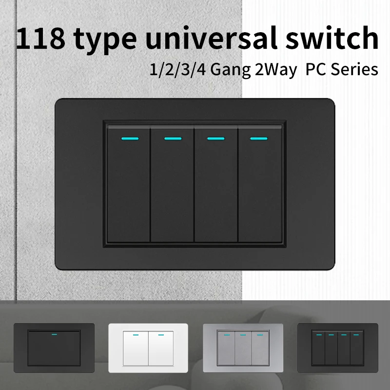 118 Rectangular PC Panel Rocker Switch Universal 16A Wall Switch for Home Hotel Office Villa Decoration Black, White, Gray, 2Way