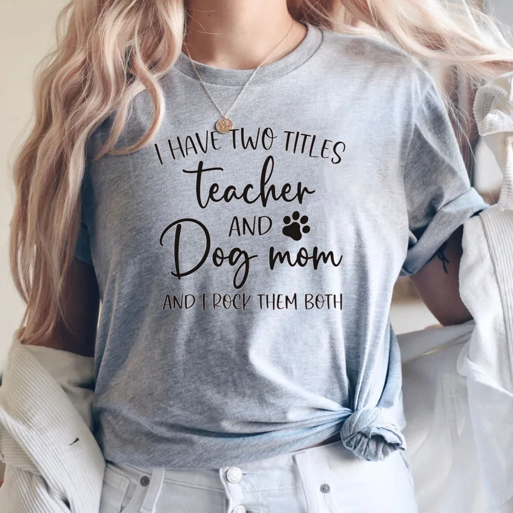 المرأة س الرقبة القطن تي شيرت ، المعلم والكلب أمي قميص ، قمم سيدة ، ملابس كاواي ، المطبوعة ، الصيف ، Y2K