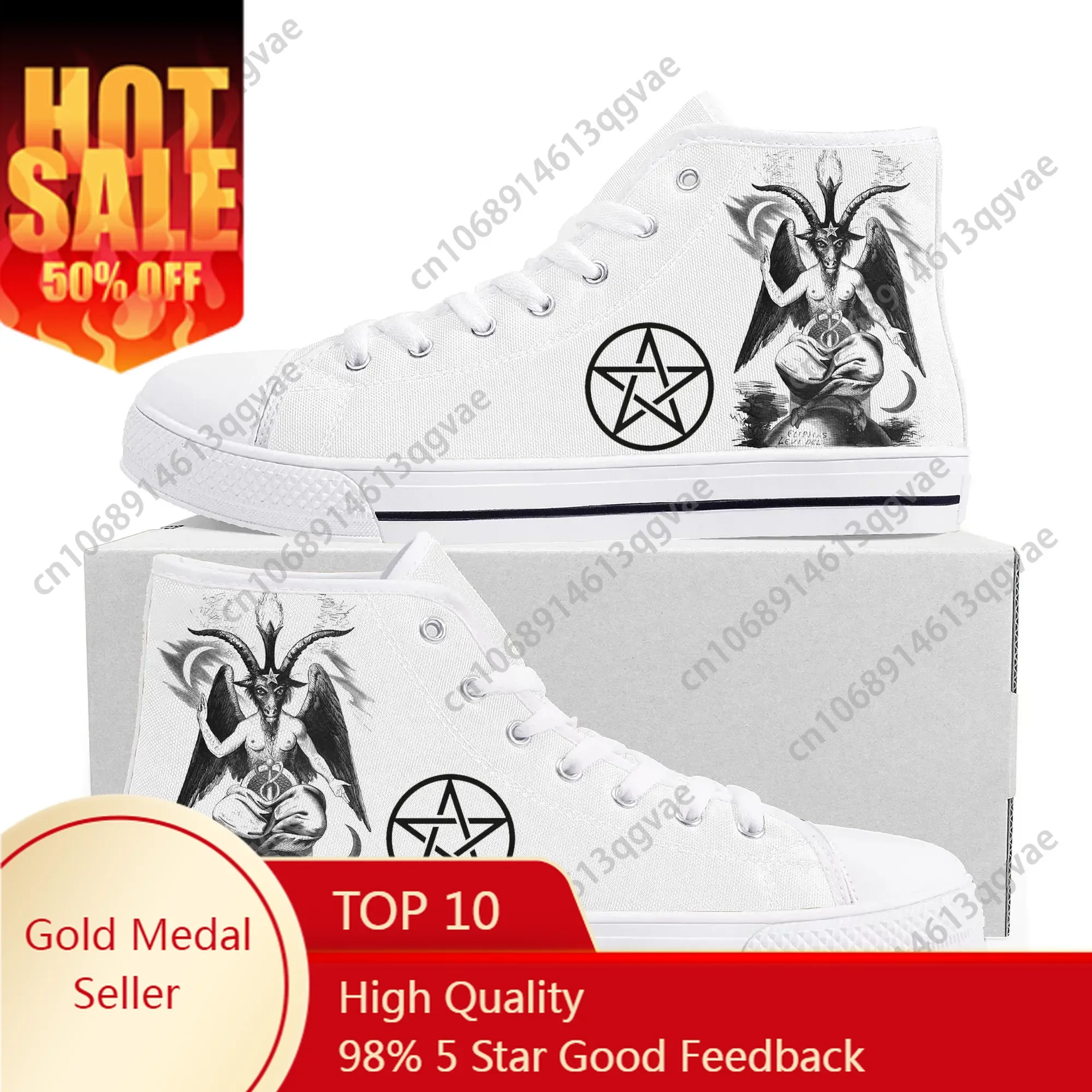 

Pentagram Baphomet Satan Satanic Goth Gothic Goat High Top Sneakers Mens Womens Teenager Canvas Sneaker Casual Custom Made Shoes