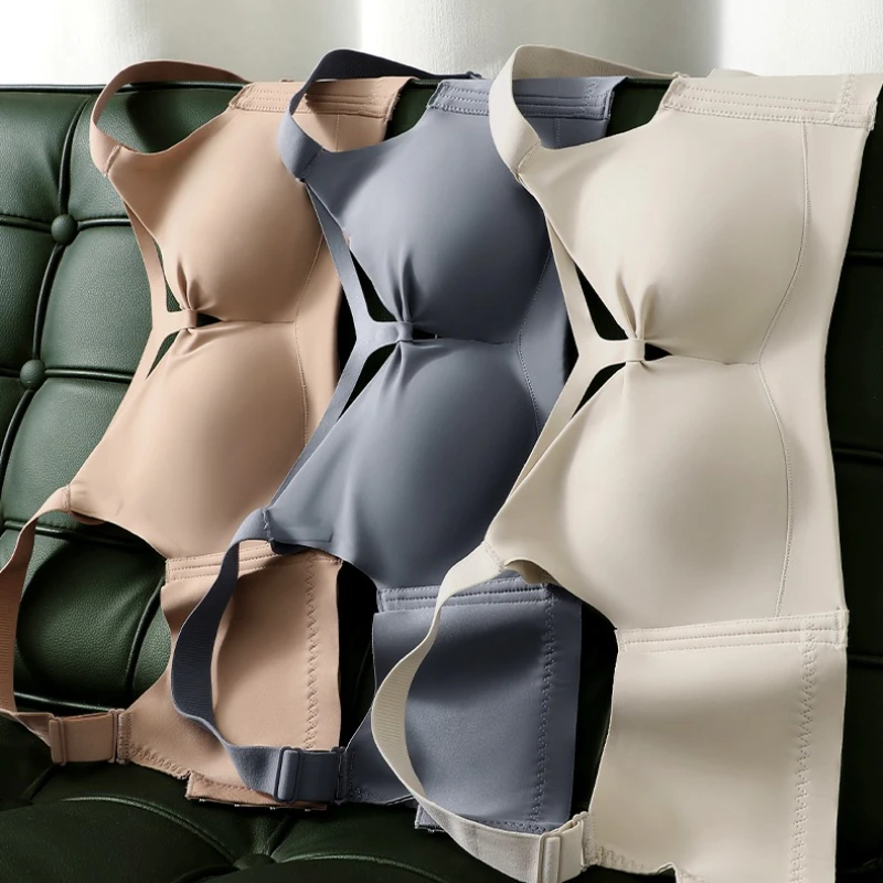 Sexy elegante Seidengelee-Unterwäsche, modisch, nahtlos, verstellbar, Damen-BH, dünnes Mango-Cup-Design, kein Stahlring, geraffter Komfort