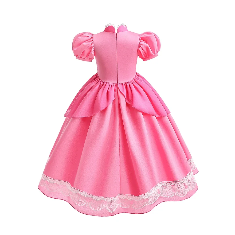 Girl Peach Dress up Lace Ball Gown Princess Costume Kid Cute Pink Frock Gorgeous Halloween Clothing Video Game Movie Cosplay