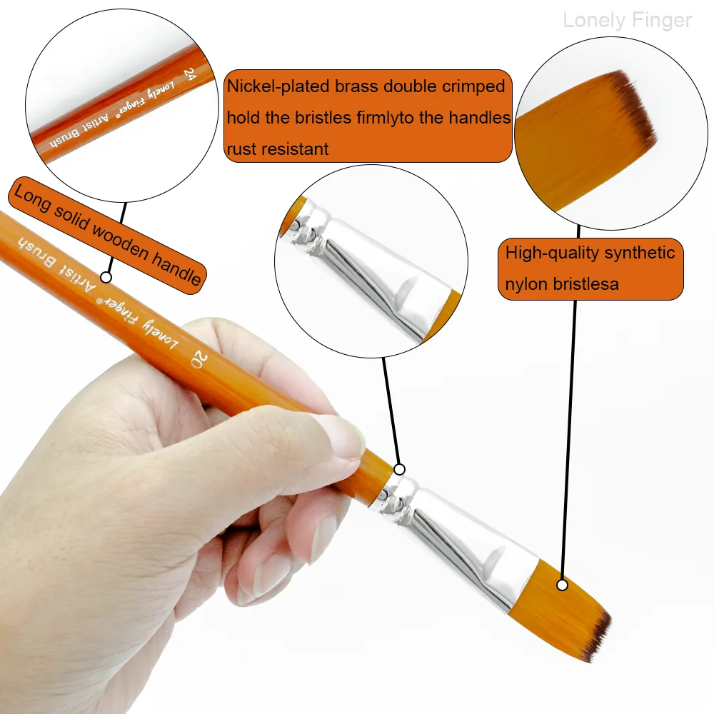 مجموعة فرش طلاء فنية بمقبض طويل مكونة من 13 قطعة، 4 أشكال أطراف: مدببة/مسطحة/زاوية/فيلبرت لفن وحرف الوسائط المتعددة، مقبض خشبي