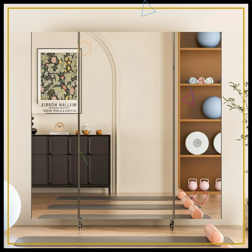 

Складное зеркало в полный рост 71 x 71 дюйм с возможностью 360° ° Колеса, небьющаяся нано-технологичная пленка для домашнего спортзала, танцевальной студии и коммерческого использования