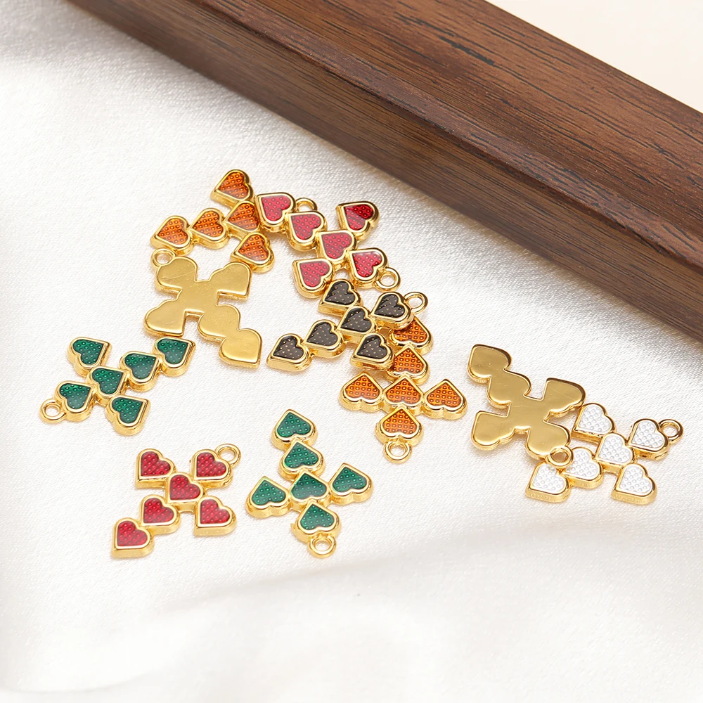 5 Stück Edelstahl-Emaille-Kreuz-Herz-Anhänger für Damen-Halsketten, DIY-Schmuckzubehör für Liebhaber, Zubehör für die Herstellung von Ohrringen – Detail 5