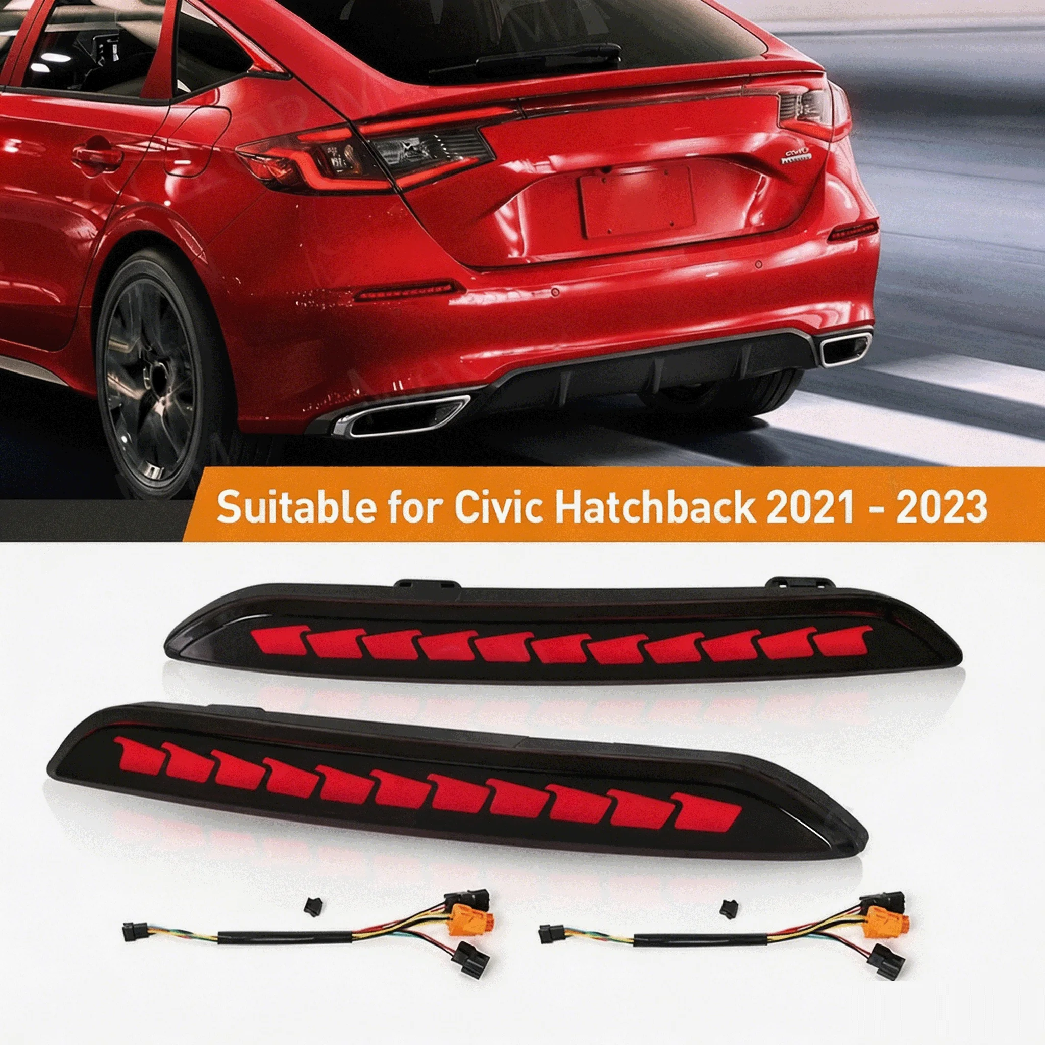 For Honda Civic Hatchback 2021 2022 2023 Auto Brake Warning Lamp Waterproof Car Accessories 12V LED Rear Bumper Reflector Light