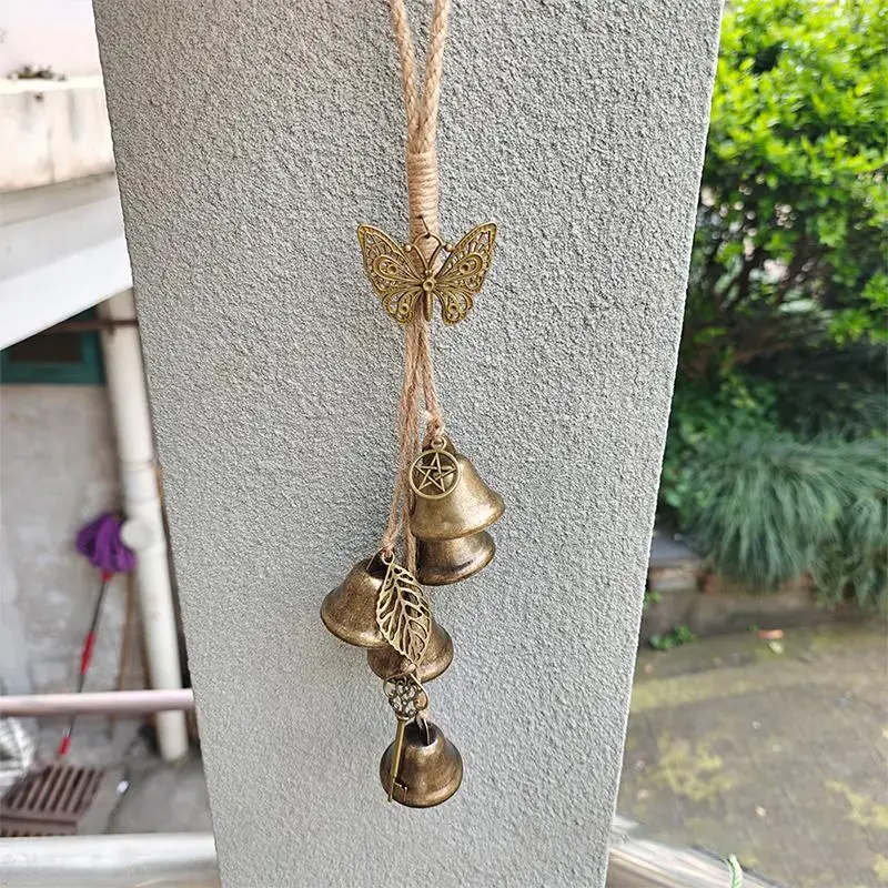 Hot Sale Vintage Bronze Metal Bell Pendant With Butterfly Decor And Soft Chime Perfect For Garden Door Hanging Home Decor