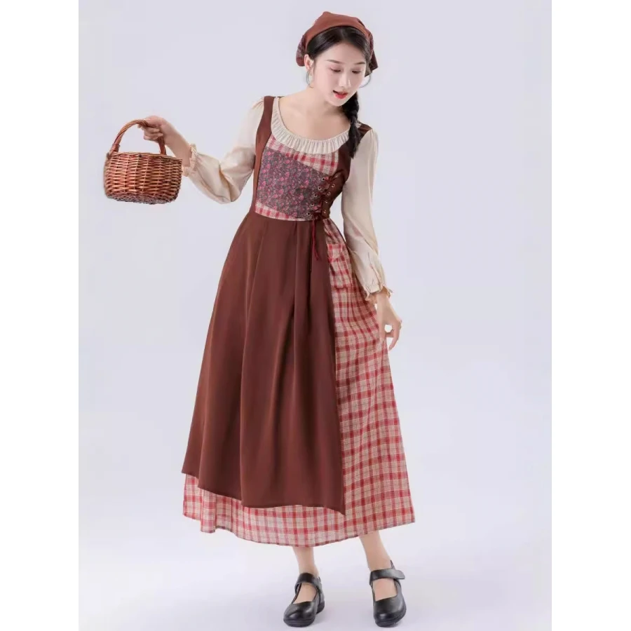 loween Beer Festival Medievale Manor Cameriera Plaid Dr Adulto Role-plang Costume da spettacolo teatrale Abbigliamento tradizionale da donna