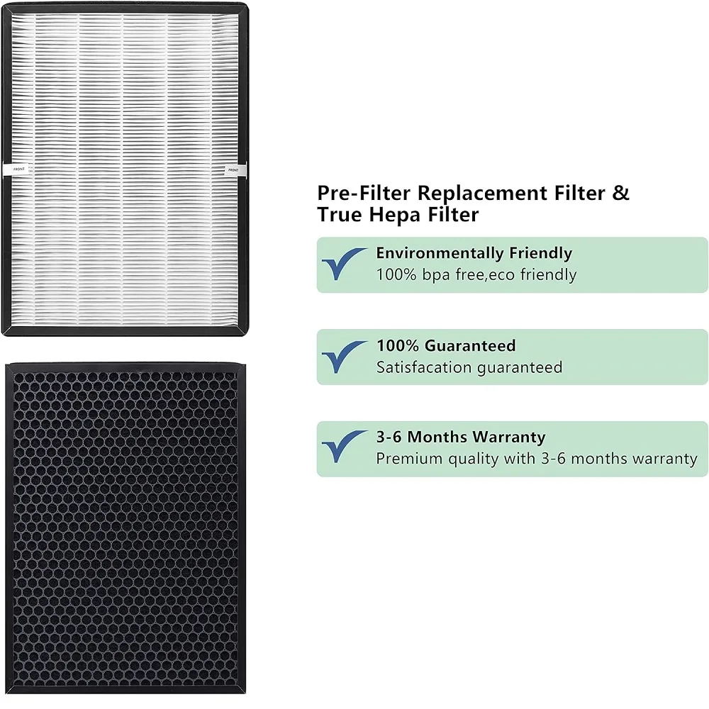 2 Pack H13 True HEPA Filter Compatible with TaoTronics TT-AP003 and VIVOSUN 5-in-1 Air Purifiers Filtration Activated Carbon